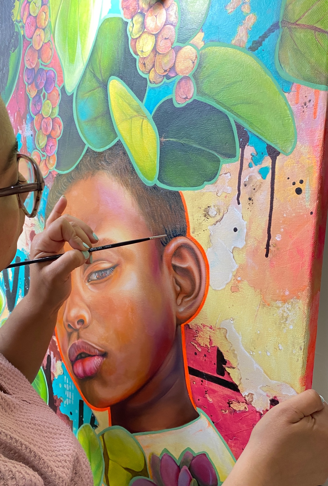 Adriana Pérez Orozco painting Rooted in her studio