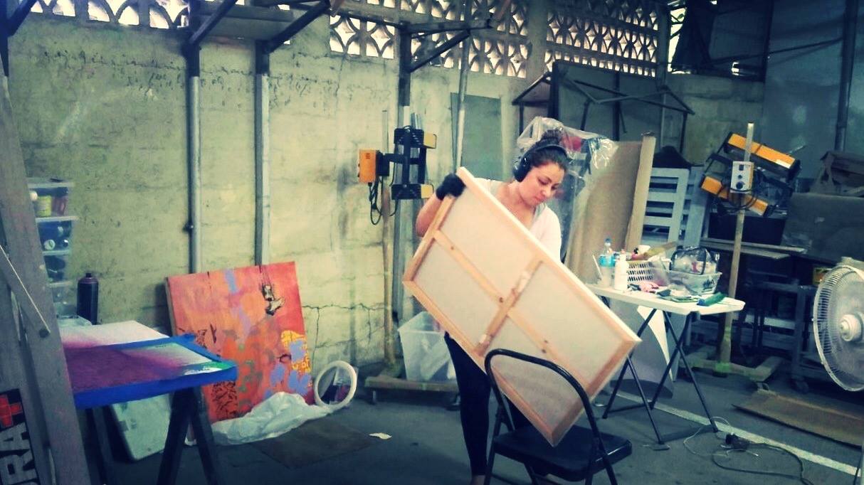 Preparing a canvas in the studio, selected moment 11