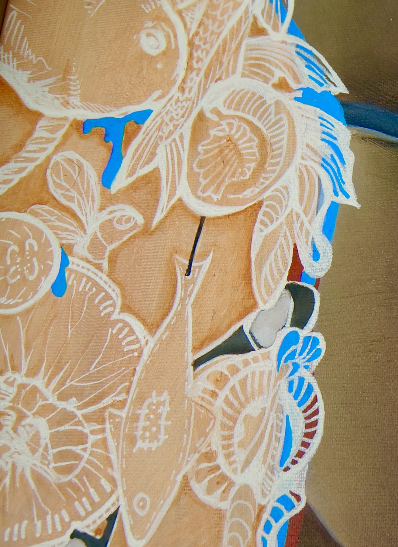 Detail from The Swimmer Between Tides showing the illustrated linework